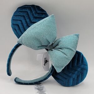 Disney Parks WDW Teal Velvet Chevron & Aqua Glitter Bow Ear Headband